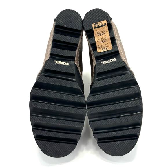 Sorel PDX Black/Tan Wedge Bootie Size 10 Leather/Canvas Waterproof Lace-Up New - Picture 7 of 15